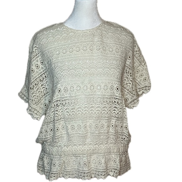 ZARA Trafaluc Ivory Crochet Lace Open-Back Blouse Top Medium - Picture 1 of 8